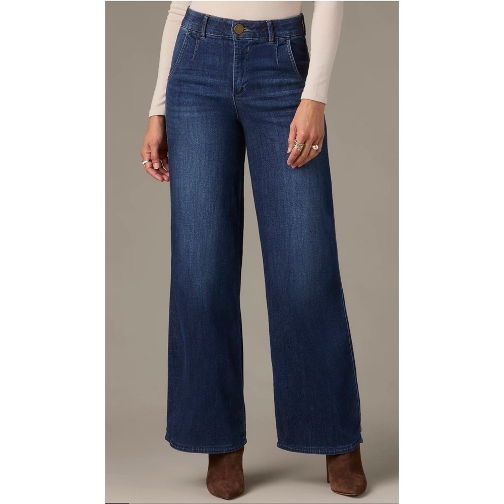 Wit & Wisdom Whitney Skyrise Wide Leg Jeans Dark Wash High Rise Trouser Size 6